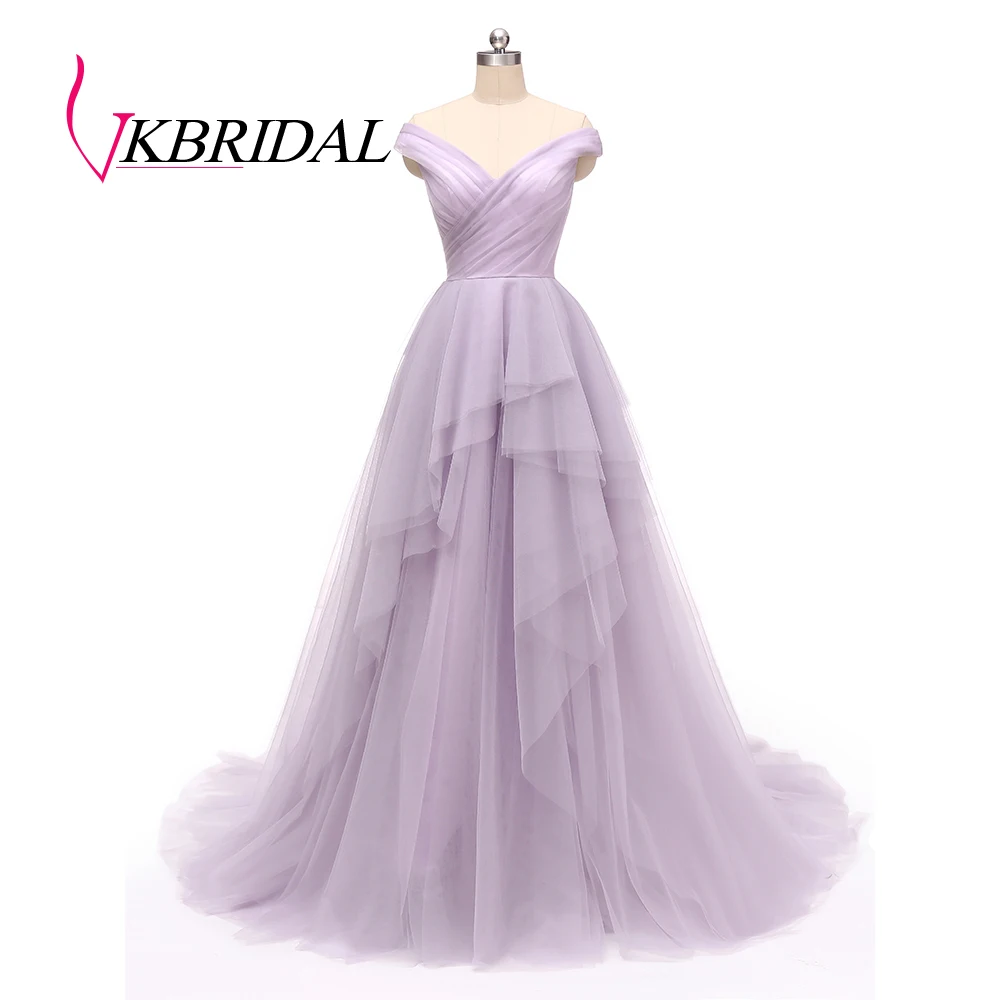 

VKbridal Long Prom Dresses 2019 Sexy Off the Shoulder Grey Violet Formal Evening Gown Vestido Longo de Formatura Robe de Soiree