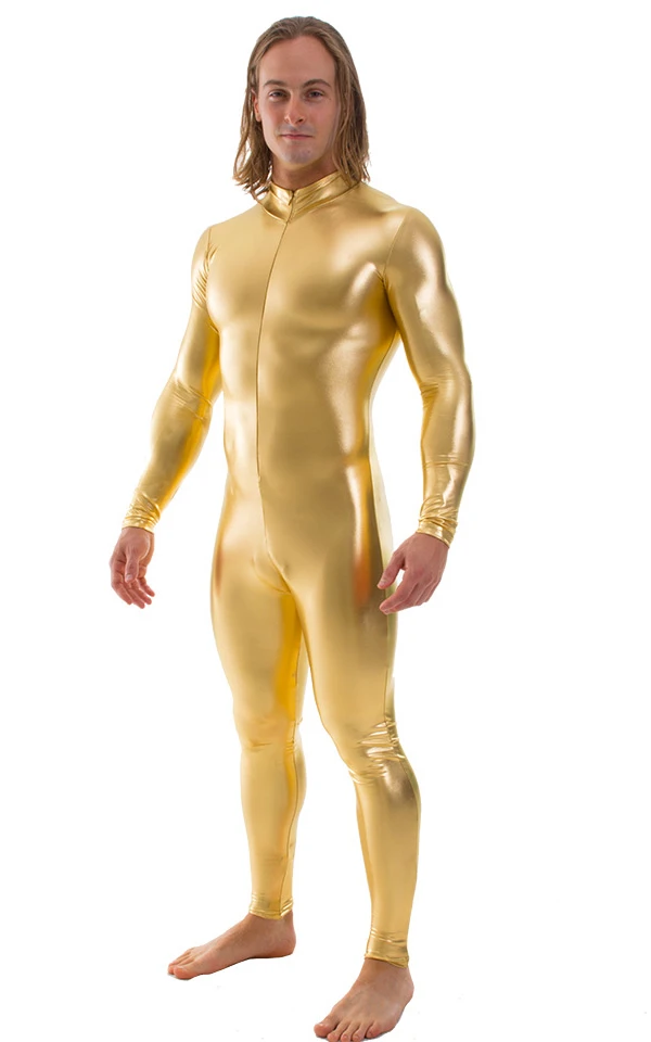 Full Bodysuit Zentai Lycra Spandex Suit for Men Unitard Shiny Metallic Skin Tights Gold Zentai Suit Front Zip Catsuit
Full Bodysuit Zentai Lycra Spandex Suit for Men Unitard Shiny Metallic Skin Tights Gold Zentai Suit Front Zip Catsuit