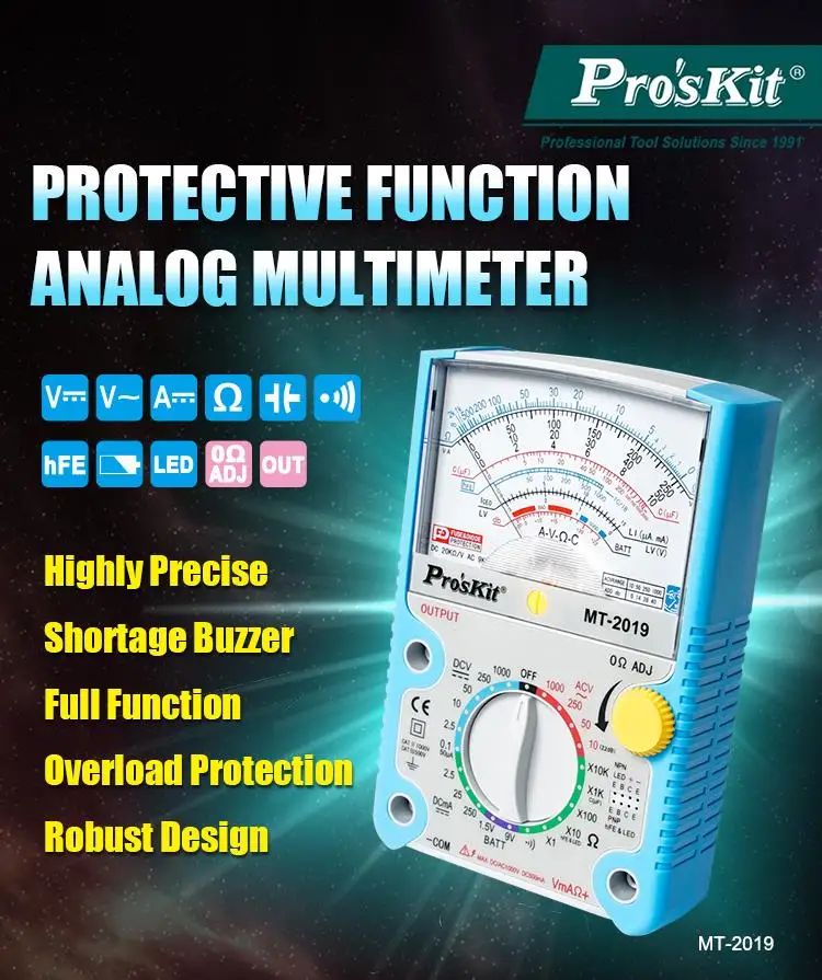 Pro'skit AC/DC Analog Graph Pointer Multimeter Ammeter Measured Capacitance Resistance Current Voltage Protection Function Meter tube micrometer