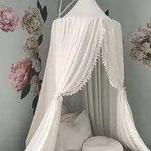 Детская кроватка с круглой москитной сеткой для мальчиков и девочек; кровать принцессы для кроватки; сетчатая хлопковая кровать; подзор для борьбы с вредителями; отклоняющаяся сетка для детской комнаты