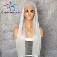 BeautyTown#60 серый белый прямой свободная часть Futura не запутывается термостойкий ежедневный свадебный макияж слой синтетический кружевной передний парик
