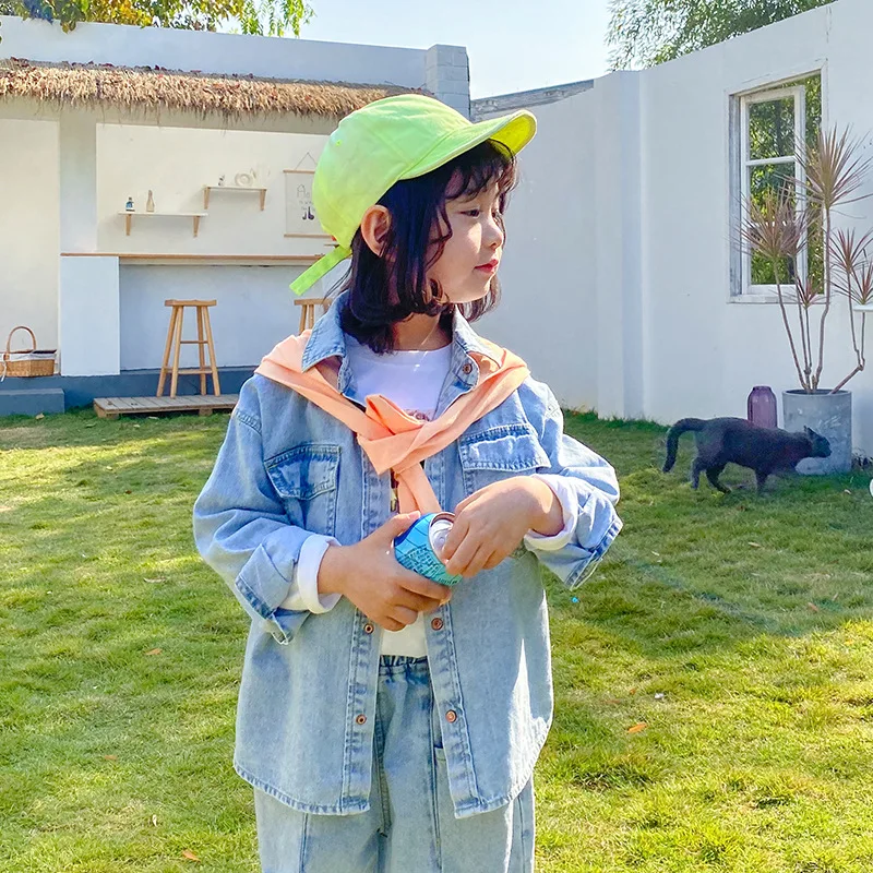 

Children Cotton Jeans Coat 2020 Spring New Style Childrenswear Korean-style Big Boy Contrast Color Sleeve Shirt Loose Tops Fashi