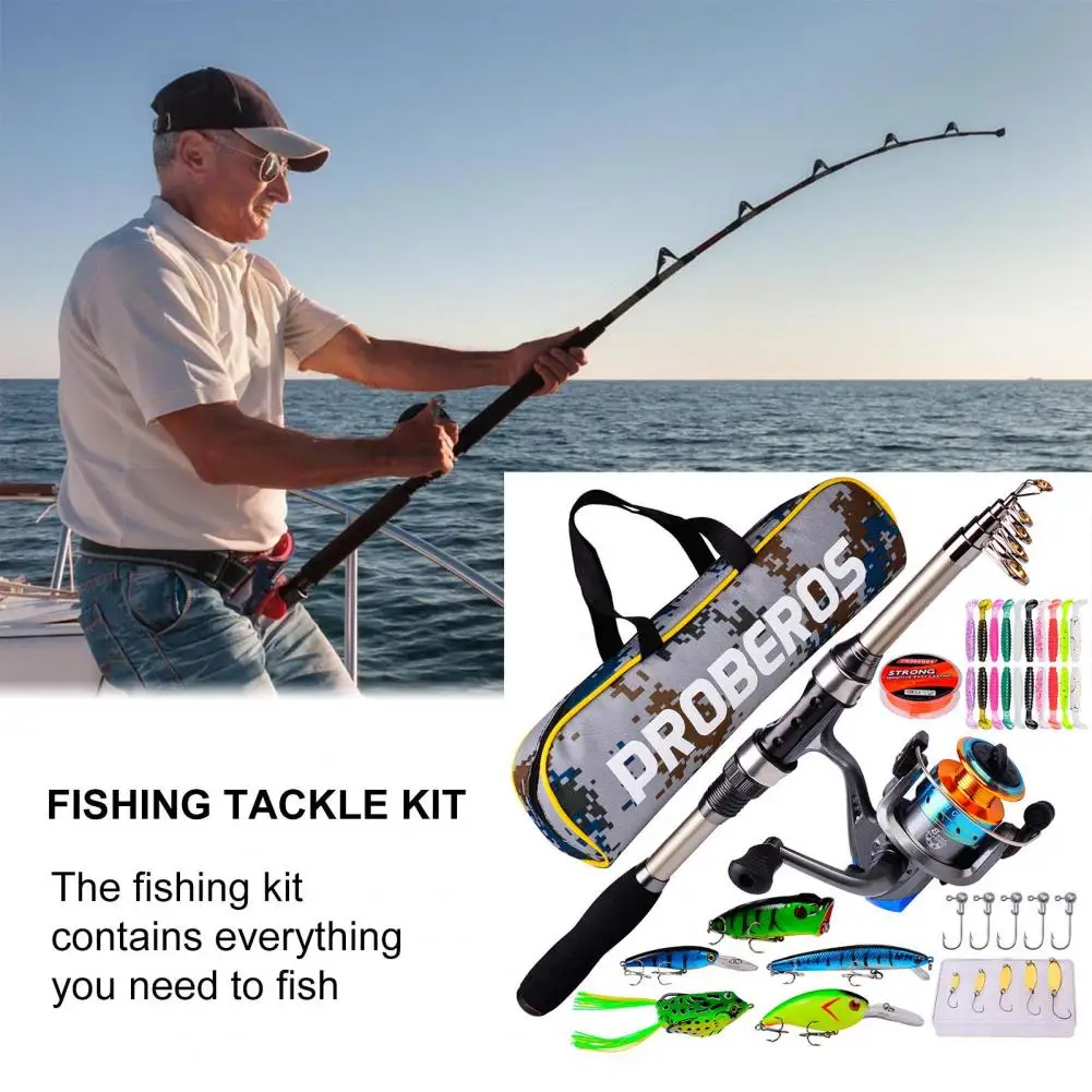 Fishing Tackle Kit Casting Rod Multiuse Carbon Fiber Fishing Line Lure Bag  Hooks Full Set Spinning Fishing Rod Reel Combo Kit