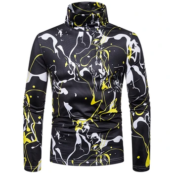 

2019 Autumn and Winter New Men's Large Size Printing High Collar Long-sleeved T-shirt Bottoming Shirt Men's Slim T-shirt J781