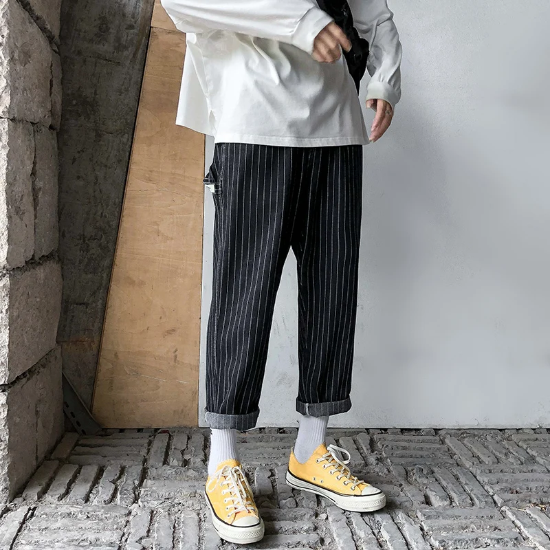 

Main Push Will Code Easy Vertical Stripe Dad Pants Work Clothes Jeans Black A161 -c121 -p50;