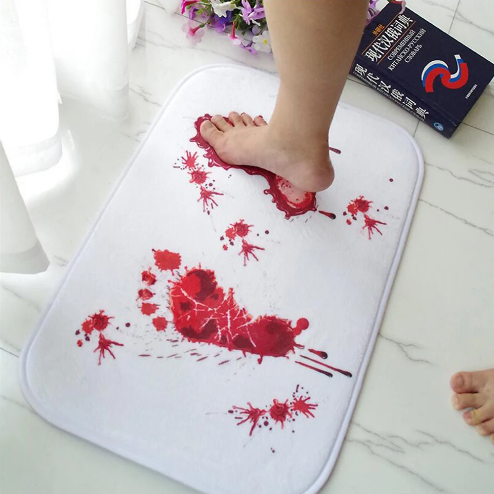 

Horrible Halloween Blood Bath Shower Mat Carpet Cushion Bloody Floor Mat Color Change Creepy Footprint Bath Mat 2019 New 3