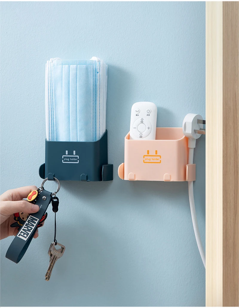 Wall-Mounted Storage Box Storage Rack Shelf Organizer Hooks Remote Control Mobile Phone Holder