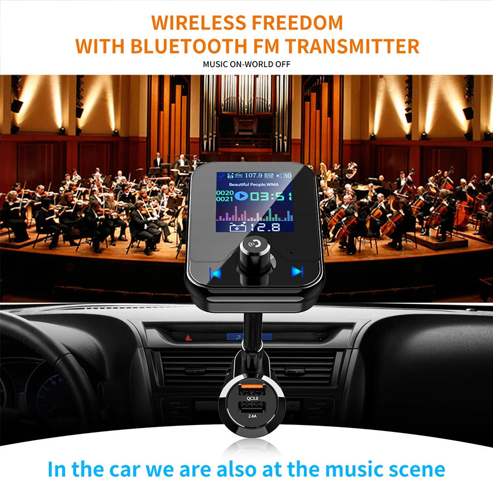 Fm-передатчики, Bluetooth, автомобильный QC3.0, FM модулятор с AUX, автомобильный комплект, громкая связь, беспроводной Bluetooth, fm-передатчик, 1,8 '', цветной экран