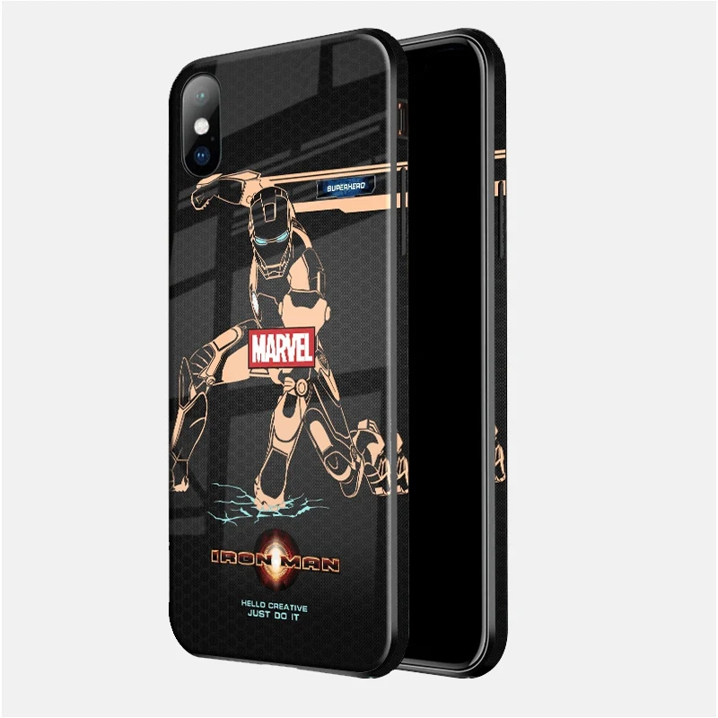 IRONMAN2 Роскошный чехол из закаленного стекла для телефона Marvel Мстители для iPhone 8 7 6 6s Plus 11 Pro XS MAX XR 10 8Plus чехол с человеком-пауком, Бэтменом, ядом - Цвет: IRONMAN2