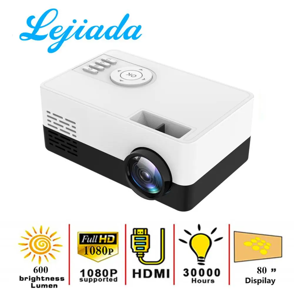 Lejiada novo j16 led mini projetor 320x240 pixels suporta 1080p hdmi-compatível com usb de áudio portátil casa media player de vídeo