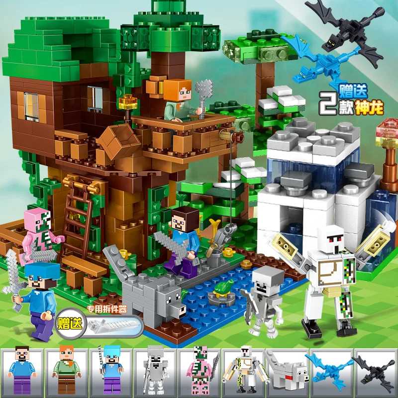 

700pcs Children's building blocks toy Compatible Legoingly Minecraftedsg Jungle Tree House Village figures Bricks birthday gifts