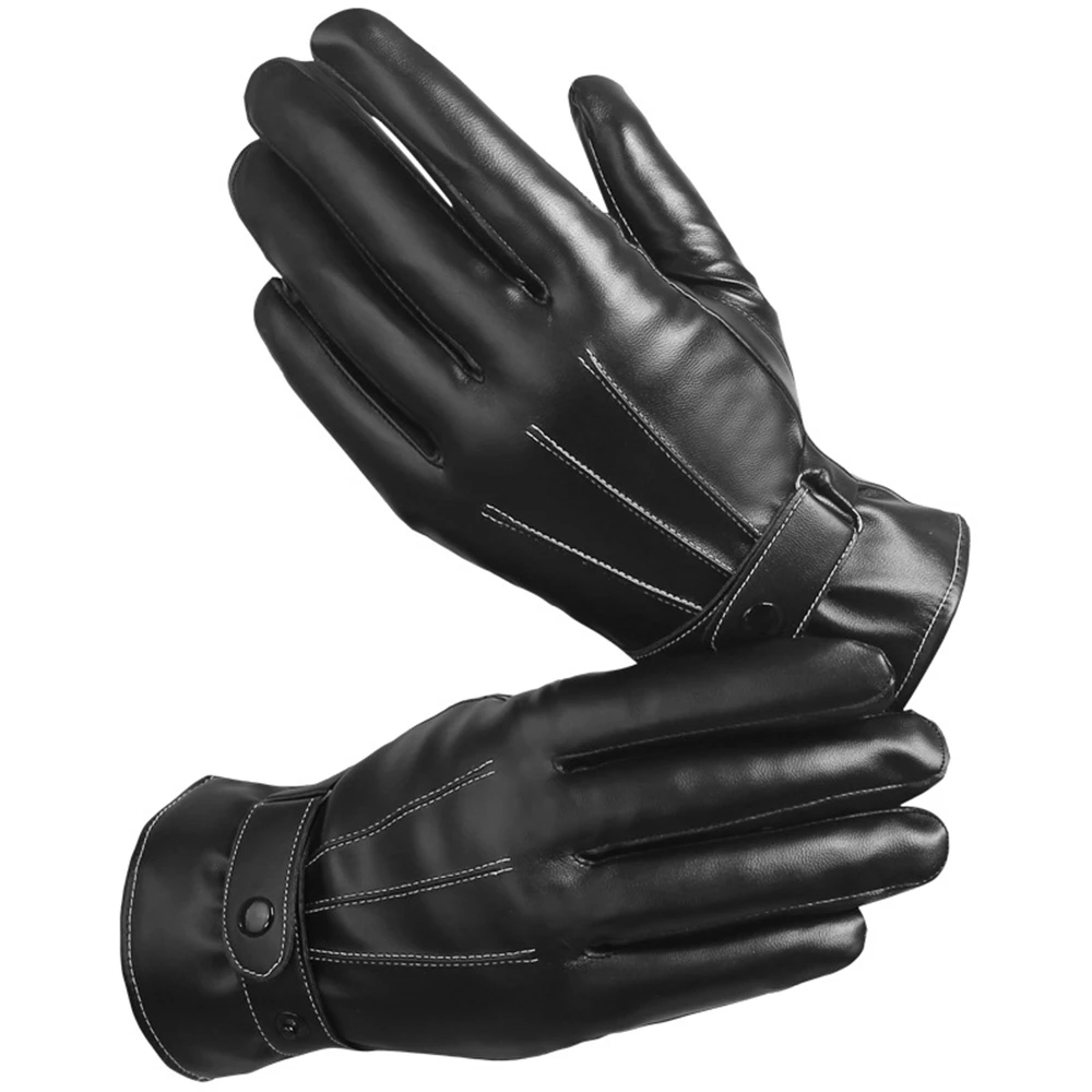 Winter Cycling Gloves Men Women Leather Touch Screen Black Super Warm Driving Full Finger Gloves Mittens Motorcycle Bike Gloves