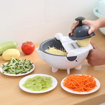 

9Pcs/Set Vegetable Choppers Washing Kitchen Tool Home Detachable Easy Use Multifunction Drain Basket Rotatable Cutter