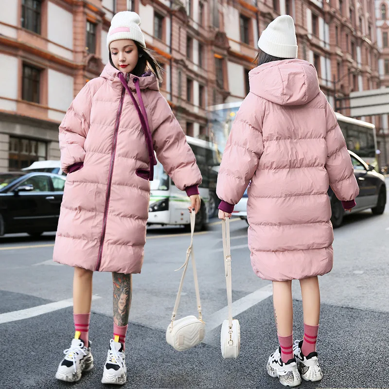 

South Korea Cotton-padded Clothes Women's 2019 Autumn And Winter New Style Mid-length Students down Coat Large Size Hooded down