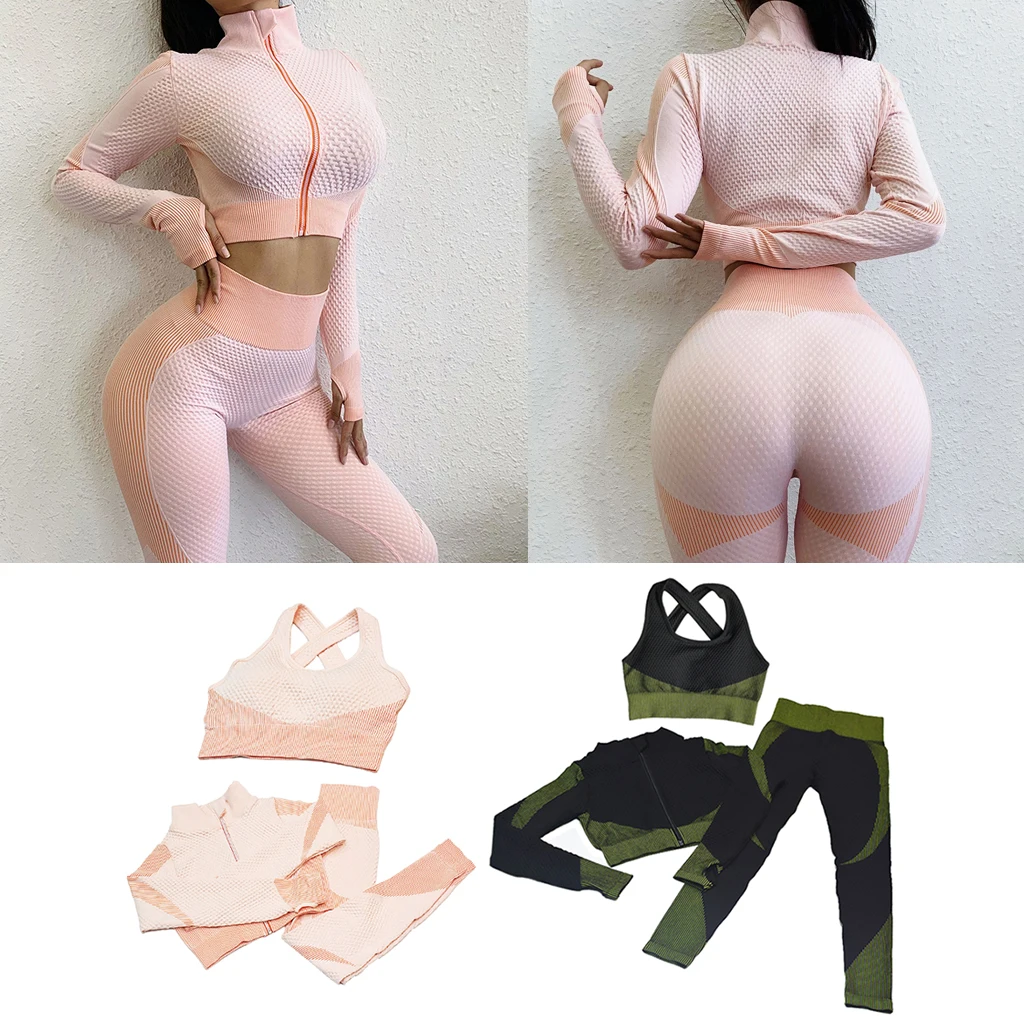 Women Seamless Yoga Crop Top Leggings Bra Pants Sports Gym Set Suit Tracksuit