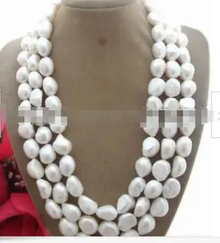 

TRIPLE STRANDS 11-12MM SOUTH SEA WHITE PEARL NECKLACE 18"-20"
