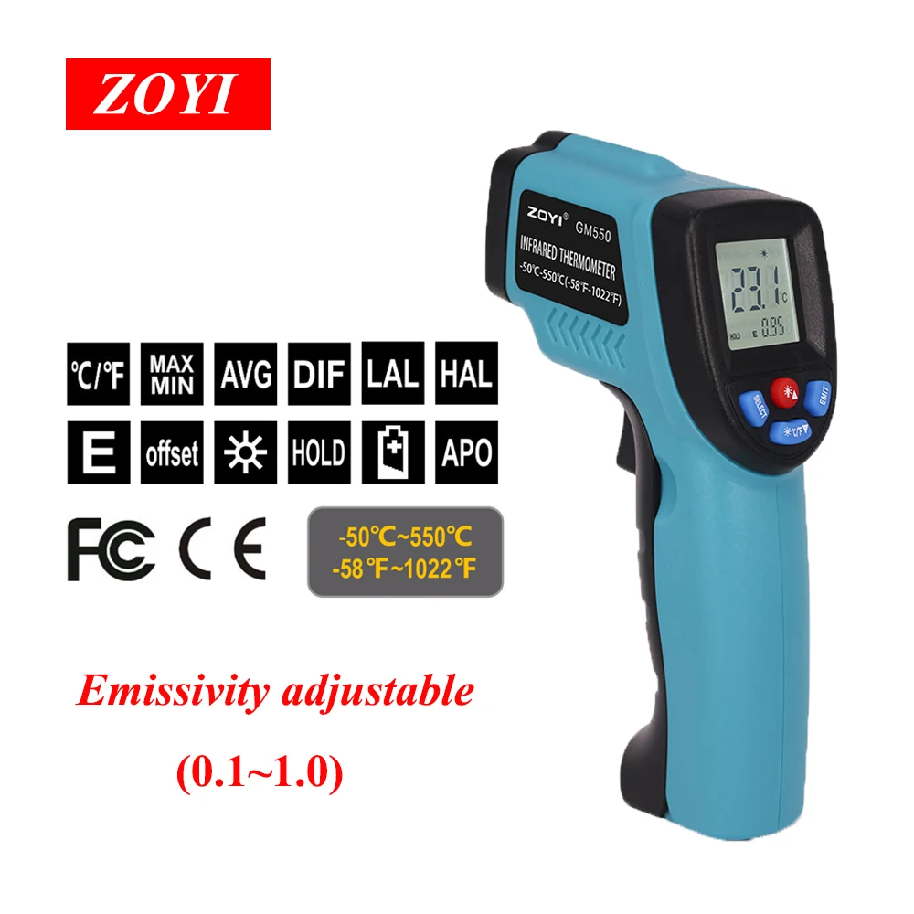 

Digital Infrared Thermometer -50~550C Non Contact Pyrometer IR Laser Point Gun with Backlight For Industial Use