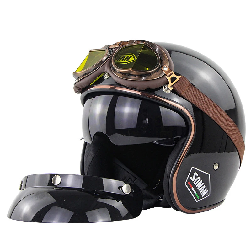 Scooter Retro Helmet Motorcycle Open Face Leather Helmets 3/4 Chopper Casco Moto Vespa Vintage | Автомобили и мотоциклы
