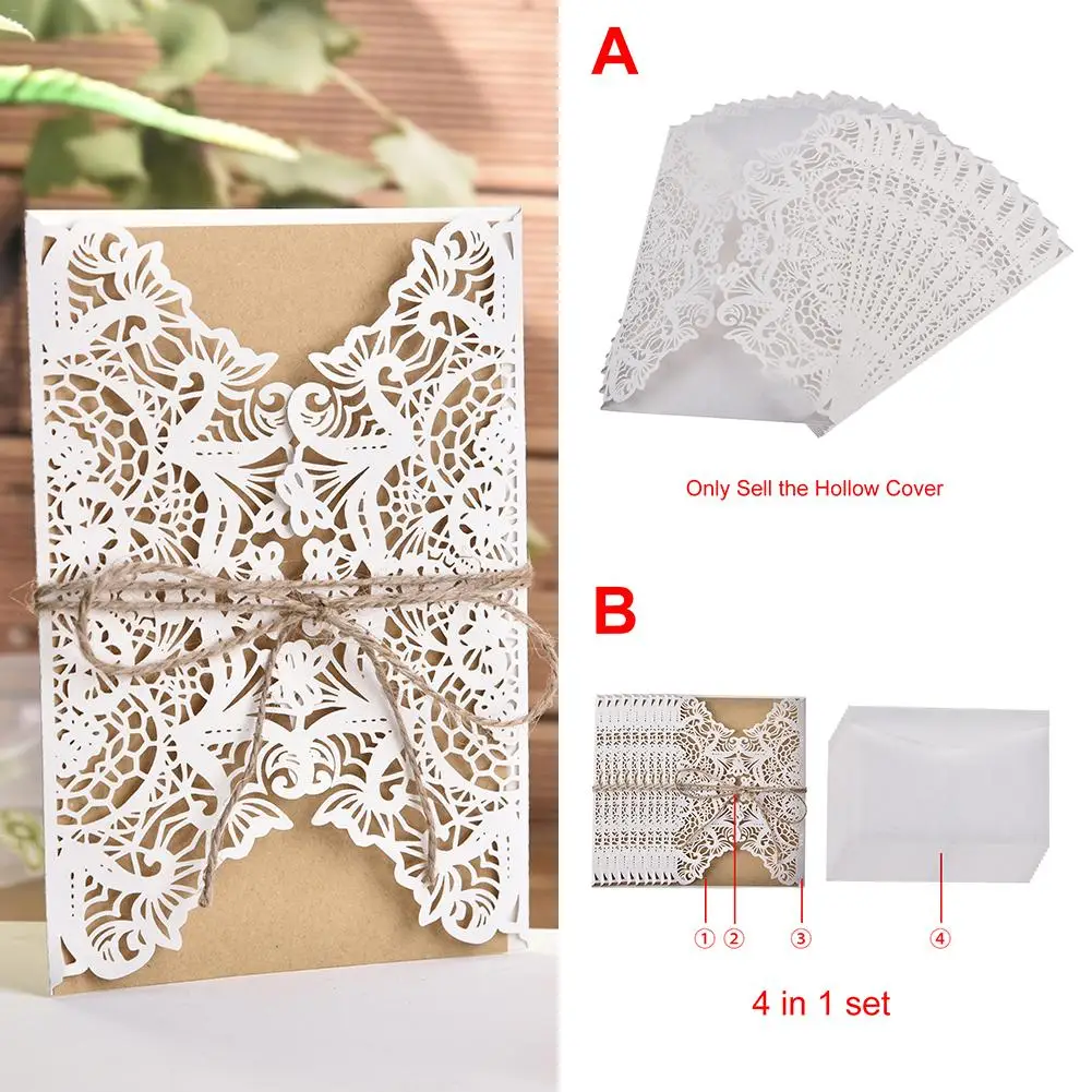 10Pcs Laser Cut Lace Wedding Invitations Cards Wedding Bridal Shower Gift Greeting Card Kits Event Party Supplies Decor