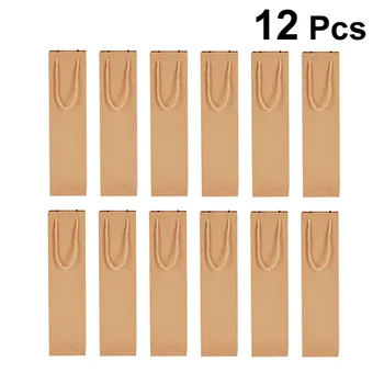

12pcs Wine Bottle Bag Kraft Paper Bag With Handle Reusable Single Red Wine Bags Gift Bag Wine Tote Bag For Shopping Party Favors