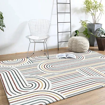 

Nordic Simple Floor Carpet Irregular Geometric Multicolor Curved Line Color Area Rug Bedroom Living Room Door Mat Bedside Carpet
