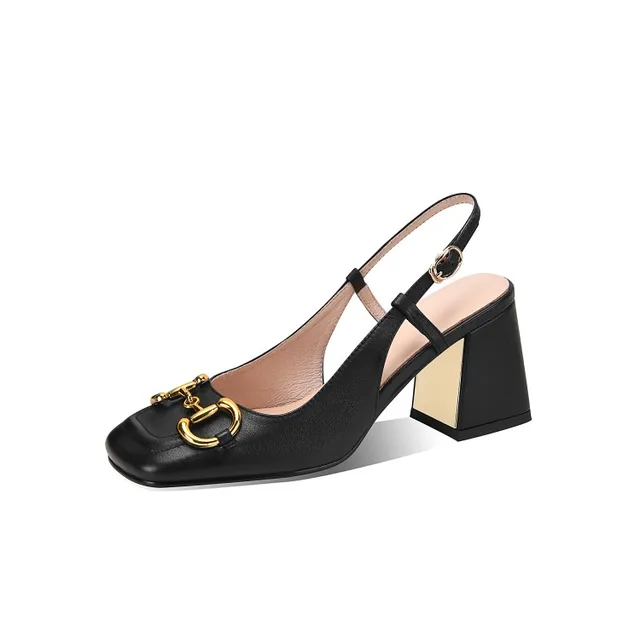 The New Summer Edition Of 2021 Women's Pure Color High-Heeled Shoes With Horseback Buckle Casual Fashion And All-Match Women's s High-heeled Black 2