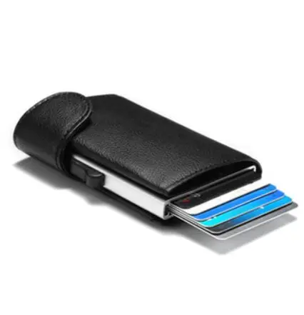 RFID визитница коричневый черный модный бумажник для карт для мужчин и женщин кожа высокого качества визитница - Цвет: black