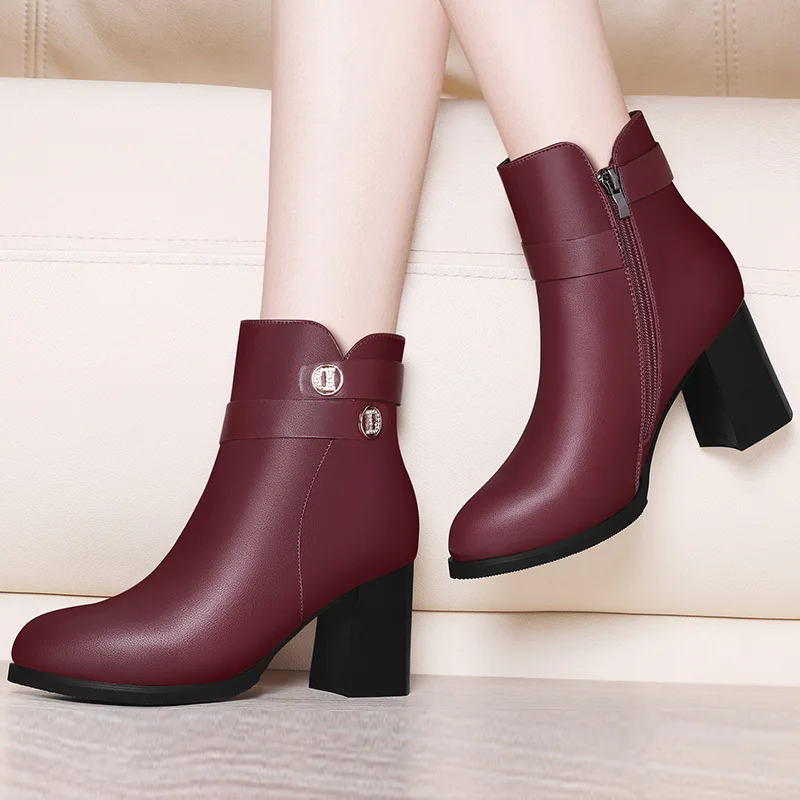 

Gold Lines Rabbit Martin Boots Women's 2019 Autumn And Winter New Style High Heel Boots WOMEN'S Leather Shoes plus Velvet Boots