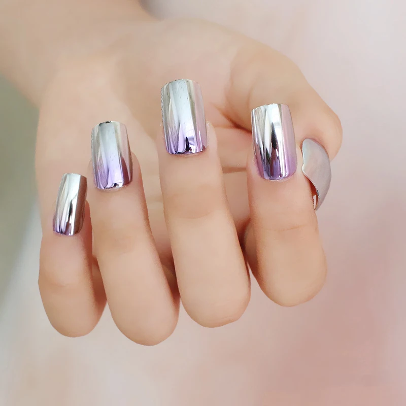 24 шт. золотые и серебряные зеркальные Длинные накладные ногти для наращивания