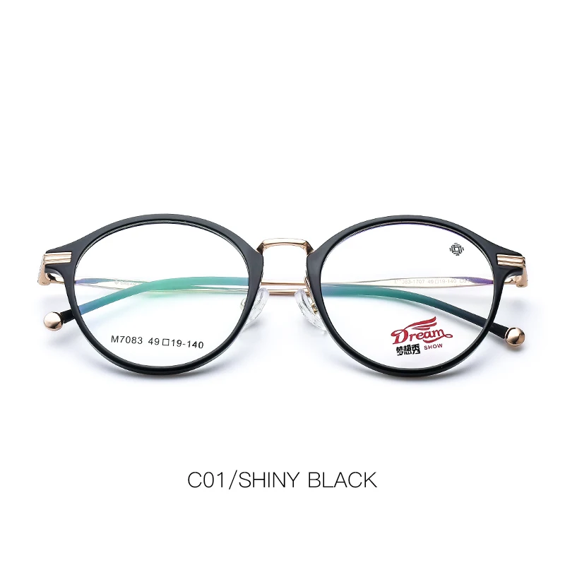 C01 Shiny black TR90 круглые очки, оправа для женщин, корейская мода, оптические очки для глаз, близорукость, прозрачная оправа для очков по рецепту# M7083 - Цвет оправы: C01 Shiny black
