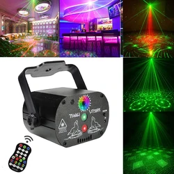 Proyector láser de luces LED RGB para discoteca, minilámpara recargable con Control remoto activado por sonido, alimentada por USB, para DJ y fiestas