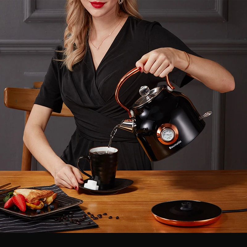 

220V 1800W Retro Electric Kettle Electric Water Kettle 304 Stainless Steel Electric Kettles1.7L Large Capacity Black Mini Kettle