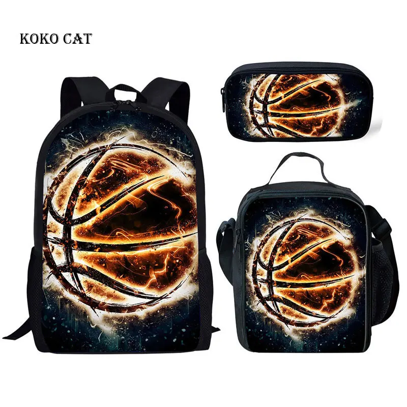 

3D Fire basketball Pattern Schoolbags Set Orthopedic Satchel for Boys Kids Daily Book Bags Teenagers Sport Daypack Mochila