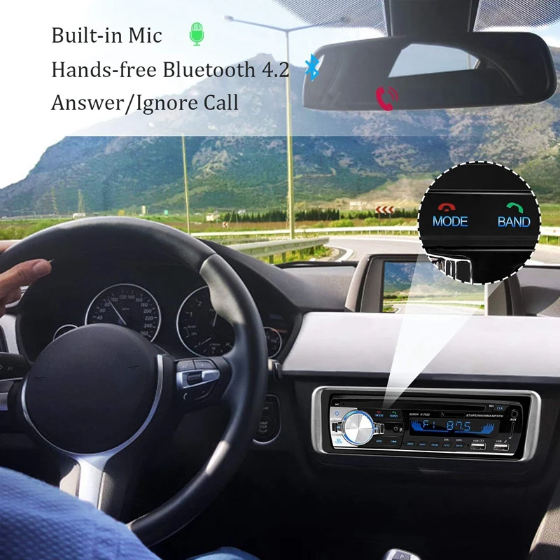 Car MP3 Player Car Radio 1 DIN 2.1A Dual USB Fast Charge Bluetooth Handsfree Digital Media Player 4X65W FM Radio Supports IOS an