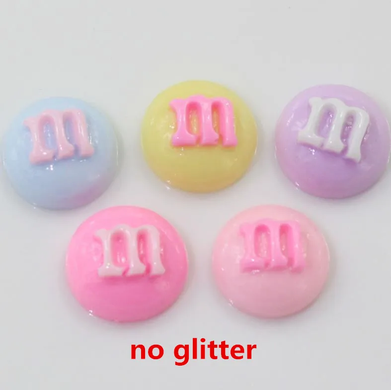 Kawaii Candy Colors 16mm Cute Glitter Resin M Beans Round Flatback Cabochons For DIY Phone Case Craft Decoration - Цвет: 500pcs