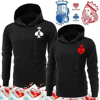 

Couple Clothing QUEEN KING Printed Hooded Long Sleeve Couple Sweater Casual Valentine Clothing