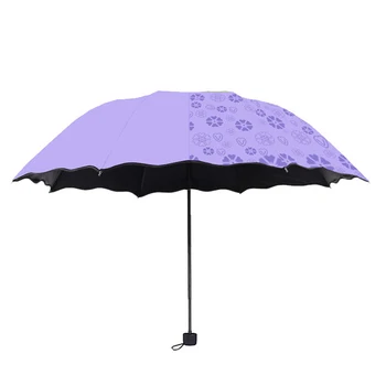 

Ladies Portable Umbrellas Windproof 3-Folding Blossoms in Water Changes Color Anti-UV Sun/Rain Umbrella Household Merchandises