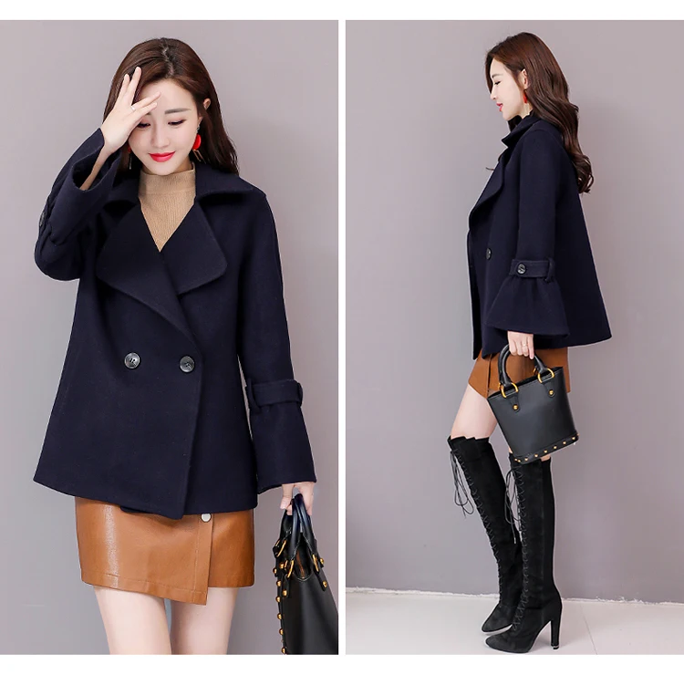 Woolen Jacket Autumn Solid Color Bell Sleeve Casual Comfortable Trend of Fashion