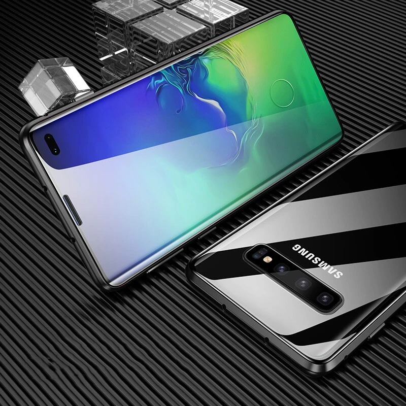 Двусторонний Магнитный чехол 360 с полной защитой для samsung S10 S9 Plus S10 5G, металлический чехол из закаленного стекла для Galaxy Note 10 Plus 9 8, чехол - Цвет: Черный