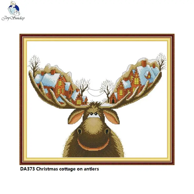 Набор для вышивки крестиком Joy Sunday рождественский дом на оленьих рогах рукоделия