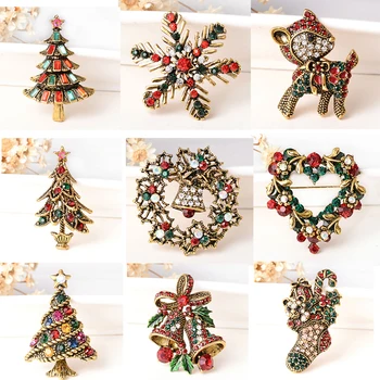 

Vintage Christmas Brooch Bowknot Hijab Pins Bell Pins Deer Tree Gold Color Brooches Pin Christmas Gifts for Women Jewelry Brosh