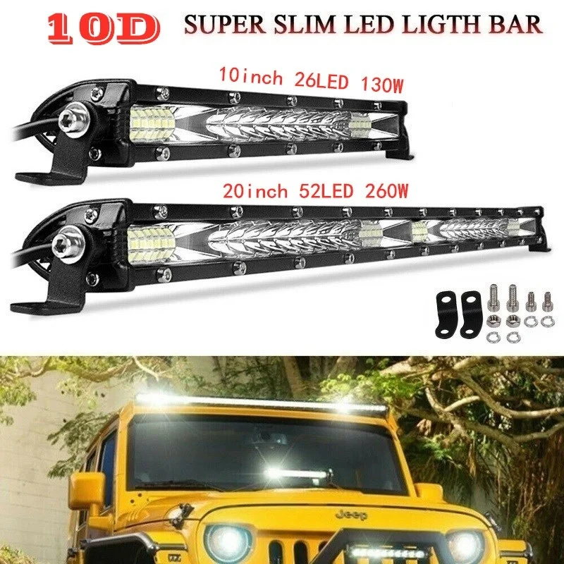 

10D 10 20inch 130w 260w Ultra-Thin LED Light Bar Combo Spotlight Flood Beam led bar 4x4 ATV Running Lights Car Work Light