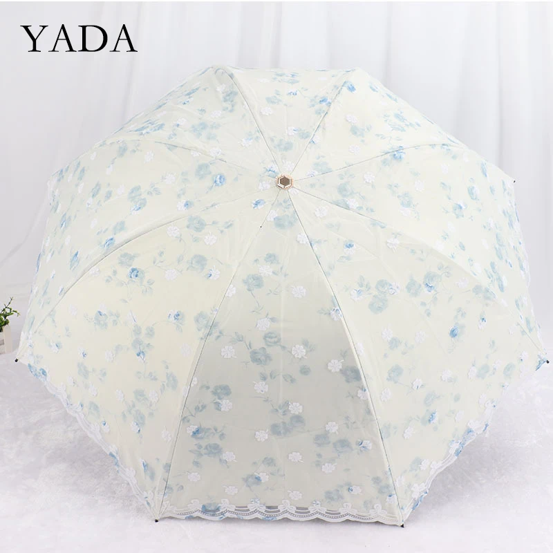 

YADA 2020 high quality Lace Flowers Pattern Umbrellas Rain UV 3-Folding Umbrella For Women Windproof Umbrellas Female YS200198