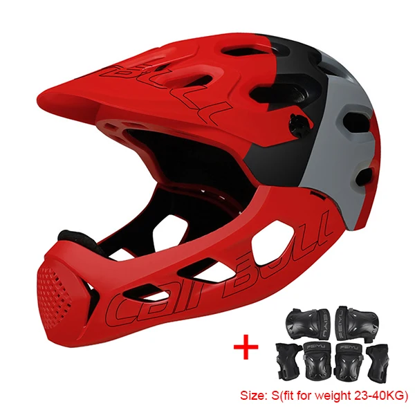 Red Gear S Полный лицевой XC DH MTB велосипедный шлем со съемным подбородком и наколенниками налокотники дышащий дорожный горный велосипед велосипедный шлем - Цвет: Red Gear S