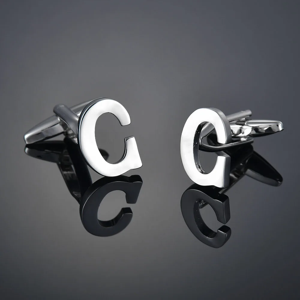 26 Letters A-Z Brass Silver Color Cufflinks Men's French Shirt Cuff Links Male Gemelos Bouton Manchette Crystal Cufflinks