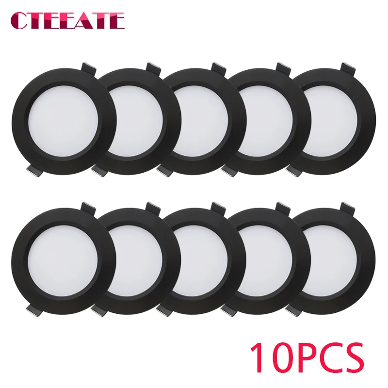 LED Downlight Recessed Ceiling Spotlight 10 pcs LED Downlight Waterproof Black Shell IP65 5W 7W 9W 12W 15W 18W Cold Warm Natural White Spot Lamp 220V 230V Indoor Lighting
