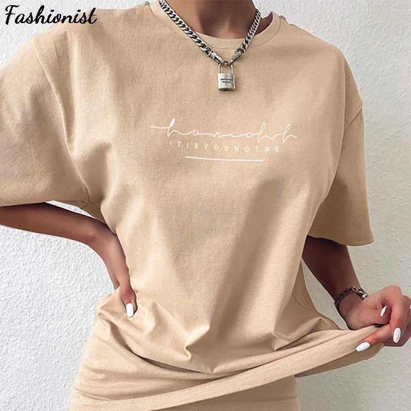Casual Basic Women's Two Pieces of Sets Homewear Oversize Shirt and Skinny Shorts Set Streetwear Letter Print Set white co ord set
