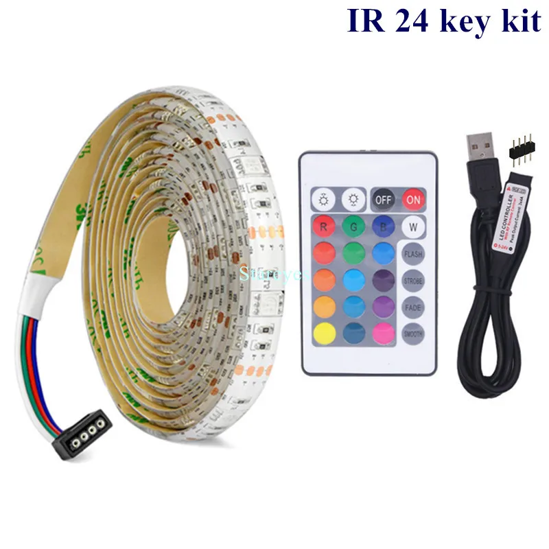 SMD 5050 RGB Светодиодные ленты DC 5 В USB светодио дный полосы света Гибкие IP20 IP65 Водонепроницаемый лента 1 м 2 м 3 м 4 м 5 м Добавить пульт дистанционного управления для ТВ фон - Испускаемый цвет: White PCB IR24 Key