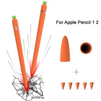 

For Apple Pencil 1 2 Stylus Nib Cover Carrot Cute Style Full Protection Non Slip Dust Proof Sleeve Wrap Soft Silicone Touch Pen