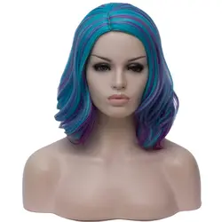 Парики из искусственных волос без шапочки-основы короткий кудрявые синий парик для косплея